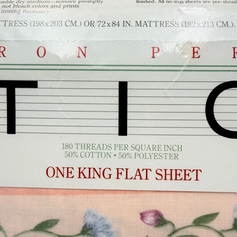 Vintage Utica Garden Trellis King Flat Sheet 1985 Floral Percale Made in USA NEW